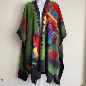 Dilemma 100% Silk Hand Painted Abstract Art To Wear Wrap Kimono Cardigan, OS